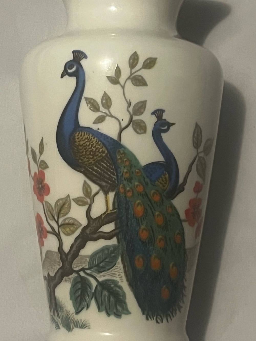 Vintage Unmarked Milk Glass with Blue & Green Peacock Motif